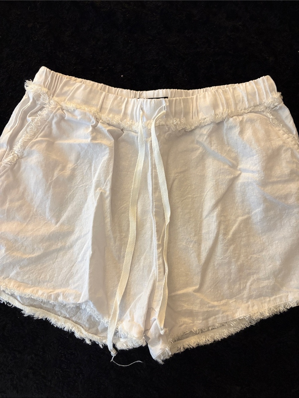 White Drawstring Frayed Hem Athletic Shorts for Women